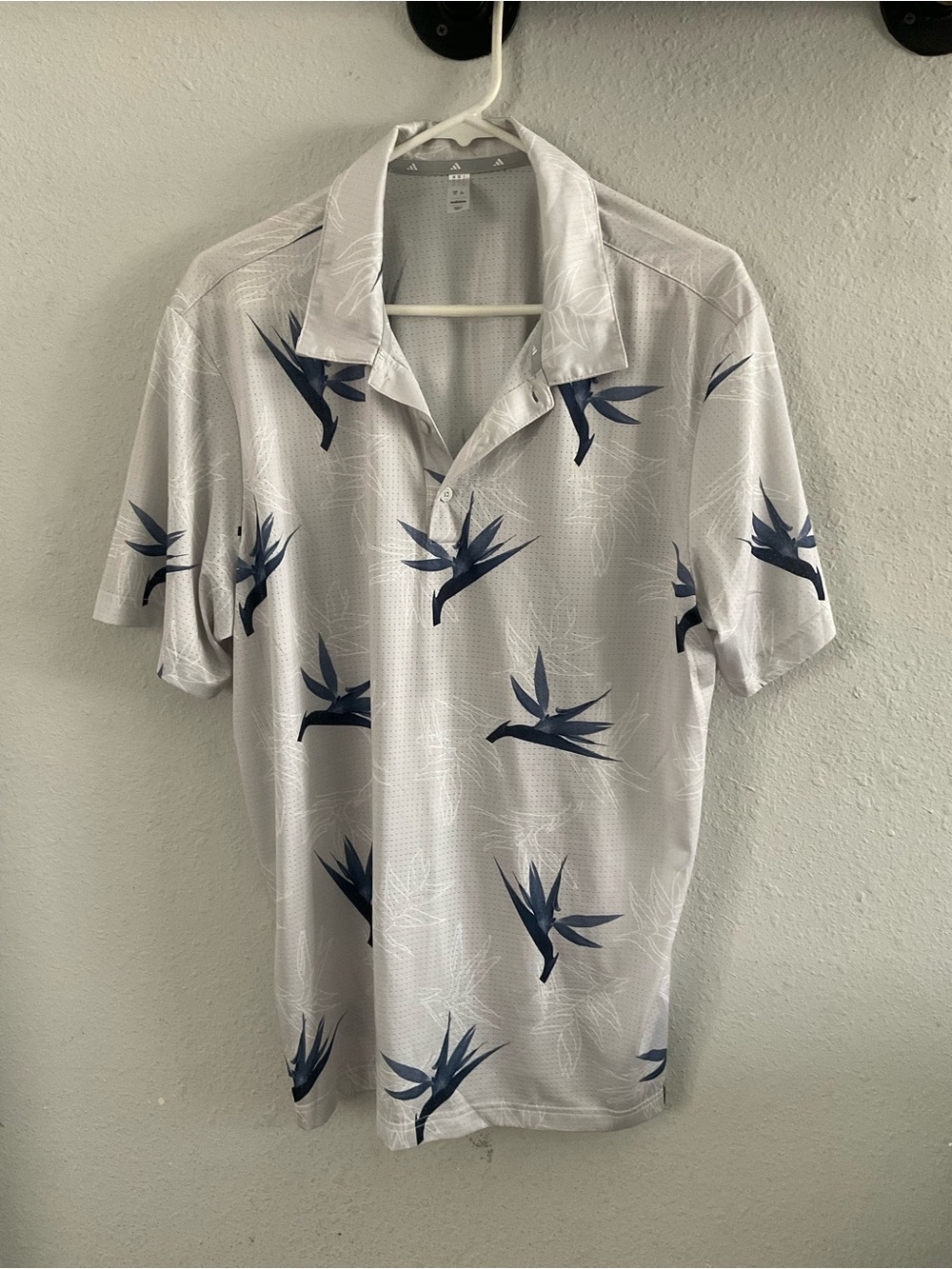 adidas White Polo with Navy Floral Motif